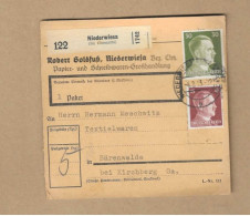 Los Vom 15.04  Paketkarte Aus Niederwiesa Nach Bärenwalde 1943 - Storia Postale