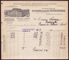 Facture " Ets Couturier " Manufacture Vêtements Pour Dame, Fécamp, 1922 - 1900 – 1949