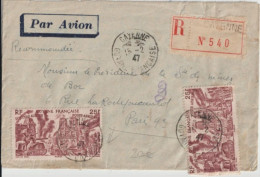 GUYANE - 1947 - ENVELOPPE RECOMMANDEE PAR AVION De LA Cie DES MINES D'OR De BOR à CAYENNE => PARIS - Covers & Documents