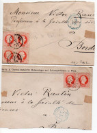 Autriche : Lot De 2 Grands Fragments De Lettre De 1877 Pour La France - 5Kr X4 Dont Bloc De 4 - Brieven En Documenten