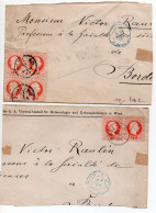 Autriche : Lot De 2 Grands Fragments De Lettre De 1877 Pour La France - 5Kr X4 Dont Bloc De 4 - Briefe U. Dokumente