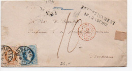 Autriche : 10 Kr + 15 Kr Sur Lettre De 1874 Pour La France - Taxe à L'arrivée - Covers & Documents