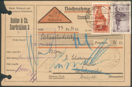 Deutsche Abstimmungsgbiete Saargebiet Nachnahmepaketkarte über 77 Fr.50 Ct. 1931 Nach Wemmetsweiler - Brieven En Documenten