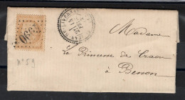 GC 4990 De St Jean De Liversay + Cachet Perlé Sur Lettre Avec YV 59 De 1873 , Gros Indice - 1849-1876: Klassik