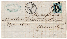 1869  CAD T 17 De PORT VENDRES  G C 2992 Repiquage " NOE AINZ "  Envoyée à, MARSEILLE - 1849-1876: Klassik