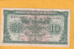 BANQUE NATIONALE DE BELGIQUE . 10 FRANCS = 2 BELGAS  . 01-02-1943 . N°  HI 476091 .  2 SCANNES .  BILLET USITE - 10 Francs-2 Belgas