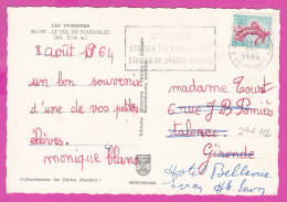 294118 / France - Les Pyrenees Le Col Du Tourmalet 2114 M. PC 1964 USED 0.20 Fr. Semeuse Turquoise Et Rose Flamme LUCHON - Covers & Documents