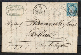 GC 1620 De Ganges Sur Lettre Pour Millau Avec YV 60A De 1872 , Gros Indice - 1849-1876: Klassik