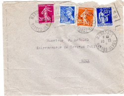 1946  CAD De MANOSQUE  T P Semeuse 20c + 25c +Mercure 10c + Paix 65c  Envoyée à VOLX - Covers & Documents