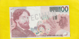 SPECIMEN . NATIONALE BANK VAN BELGIE  .  100 FRANCS  .  JAMES ENSOR 1860-1949 .  2 SCANNES  .  ETAT LUXE . UNC - [ 8] Specimen