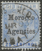 Morocco Agencies (Gibraltar Overprinted). 1899 QV DLR Overprints. 25c Used. SG 12. M5076 - Morocco Agencies / Tangier (...-1958)