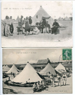 Militaria LOT 2 CPA Voyagé 1905 1 1908 * CAMP De MAILLY Le Perruquier & La Soupe ( Très Animées ) - Régiments