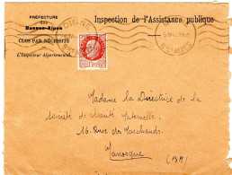 1946  Prefecture Du 04 " INSPECTION De L' ASSISTANCE PUBLIQUE "  Envoyée à MANOSQUE - Covers & Documents
