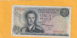 GRAND-DUCHE DE LUXEMBOURG  .  20 FRANCS  .  7-3-1966  .  N°  D 775572   .  2 SCANNES  .  BILLET USITE - Luxemburgo