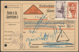 Deutsche Abstimmungsgbiete Saargebiet Nachnahmepaketkarte über 276 Fr. 70 Ct. 1930 Nach Wemmetsweiler - Cartas & Documentos