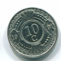 10 CENTS 1991 NETHERLANDS ANTILLES Nickel Colonial Coin #S11340.U.A - Nederlandse Antillen