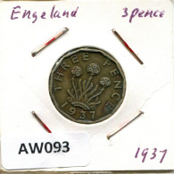 THREEPENCE 1937 UK GBAN BRETAÑA GREAT BRITAIN PLATA Moneda #AW093.E.A - F. 3 Pence