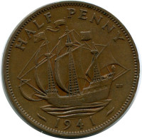 HALF PENNY 1941 UK GBAN BRETAÑA GREAT BRITAIN Moneda #AZ728.E.A - C. 1/2 Penny
