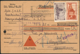 Deutsche Abstimmungsgbiete Saargebiet Nachnahmepaketkarte über 93 Fr. 20 Ct. 1934 Nach Merzig - Cartas & Documentos