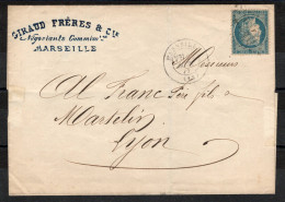 YV 37 Seul Sur Lettre à En-tête Giraud Frères De Marseille à Lyon - 1870 Asedio De Paris