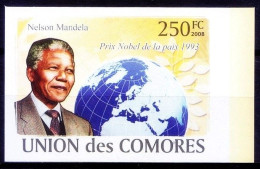 Comoros 2008 MNH Imperf, Nelson Mandela, Nobel Prize Peace, Globe - Nobel Prize Laureates