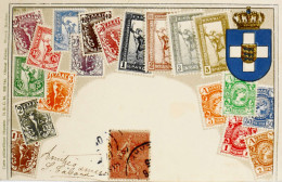 C.P.A. Carte Postale Philatélique Gaufrée Et Armoiries - Représentation De Timbres Poste Anciens De GRECE - 1905 - TBE - Timbres (représentations)
