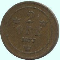 2 ORE 1877 SCHWEDEN SWEDEN Münze #AC895.2.D.A - Suède