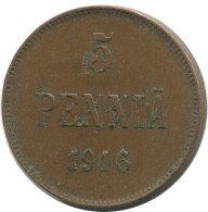 5 PENNIA 1916 FINLANDIA FINLAND Moneda RUSIA RUSSIA EMPIRE #AB130.5.E.A - Finnland