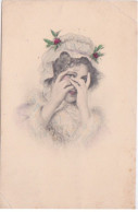 CPA ILLUSTREE  - M.M.  VIENNE  - FEMME  JOUE A CACHE CACHE AVEC SES MAINS - BONNET COLORISE - Vienne