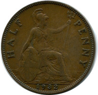 HALF PENNY 1932 UK GRANDE-BRETAGNE GREAT BRITAIN Pièce #BA967.F.A - C. 1/2 Penny