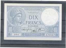 FRANCE -10F MINERVE -MODIFIÉ -17-8-1939- KB SERIE 394  FAYETTE - F.12 /12- ETAT : SPL -EPINGLAGE BDF - 10 F 1916-1942 ''Minerve''