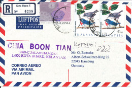 Malaysia Kelantan Registered Air Mail Cover Sent To Germany Kota Bharu D 16-1-1997 BIRDS Stamps On Front And Backside Of - Malasia (1964-...)