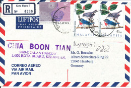 Malaysia Kelantan Registered Air Mail Cover Sent To Germany Kota Bharu D 16-1-1997 BIRDS Stamps On Front And Backside Of - Malaysia (1964-...)