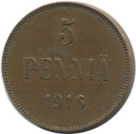 5 PENNIA 1916 FINLANDE FINLAND Pièce RUSSIE RUSSIA EMPIRE #AB259.5.F.A - Finnland