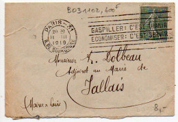 Flamme Dreyfuss B031102 - 'Gaspiller : C'est Trahir / Economiser : C'est Servir' De Paris 31 - Maschinenstempel (Werbestempel)