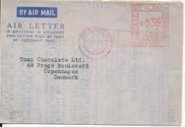 Ceylon Air Letter With Red Meter Cancel Colombo Sent To Denmark  Colombo 8-10-1948 - Sri Lanka (Ceilán) (1948-...)