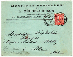 1927  CAD Convoyeur De BERGUETTE à SAINT OMER " L MEHON GRUSON Machines Agricoles " Envoyée à LILLE - Briefe U. Dokumente