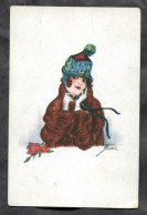 Artist Signed CURT 1921 Girl In Winter Hat. Italian Postcard (h959) - Other & Unclassified