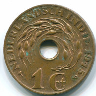1 CENT 1945 P INDES ORIENTALES NÉERLANDAISES INDONÉSIE Bronze Colonial Pièce #S10364.F.A - Niederländisch-Indien