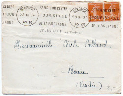 Flamme Dreyfuss ST-BR404P (Port-Payé) - 'St Brieuc Centre / Touristique / De La Bretagne' De 1934 Sur Timbres - Oblitérations Mécaniques (flammes)