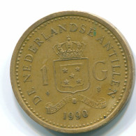1 GULDEN 1990 NETHERLANDS ANTILLES Aureate Steel Colonial Coin #S12113.U.A - Antilles Néerlandaises