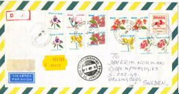Brazil Air Mail Cover Sent To Sweden Rio De Janeiro 1-11-1990 With A Lot Of Topic Stamps FLOWERS - Posta Aerea