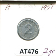 2 GROSCHEN 1951 AUTRICHE AUSTRIA Pièce #AT476.F.A - Oostenrijk