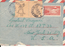 Yugoslavia Uprated Postal Stationery Sent To USA 22-10-1952 Also Stamps On The Backside Of The Cover - Postwaardestukken