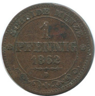 SAXONY 1 PFENNIG 1862 B Dresden Mint German States #DE10602.16.E.A - Altri & Non Classificati