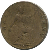 HALF PENNY 1908 UK GREAT BRITAIN Coin #AG789.1.U.A - C. 1/2 Penny