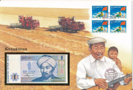 Kazahsztán 1993. 1T Felbélyegzett Borítékban, Bélyegzéssel T:UNC Kazakhstan 1993. 1 Tenge In Envelope With Stamp And Can - Zonder Classificatie