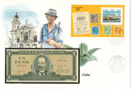 Kuba 1982. 1P Felbélyegzett Bankjegyes Boríték Bélyegzéssel T:UNC Cuba 1982. 1 Peso In Banknote Envelope With Stamp And  - Zonder Classificatie