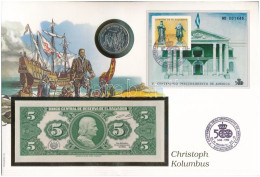 Salvador 1983. 5C Bankjegy + Kuba 1990. 1P Cu-Ni "Indulás Palos Kikötőjéből" érme Közös Borítékon, Bélyeggel és Bélyegzé - Ohne Zuordnung