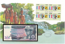 Zaire 1991. 20.000Z Felbélyegzett Borítékban, Bélyegzéssel T:UNC Zaire 1991. 20.000 Zaires In Envelope With Stamp And Ca - Ohne Zuordnung